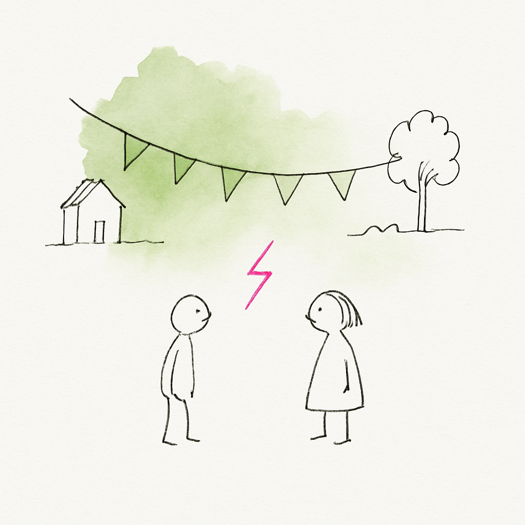 Sketch illustrating the French expression coup de foudre